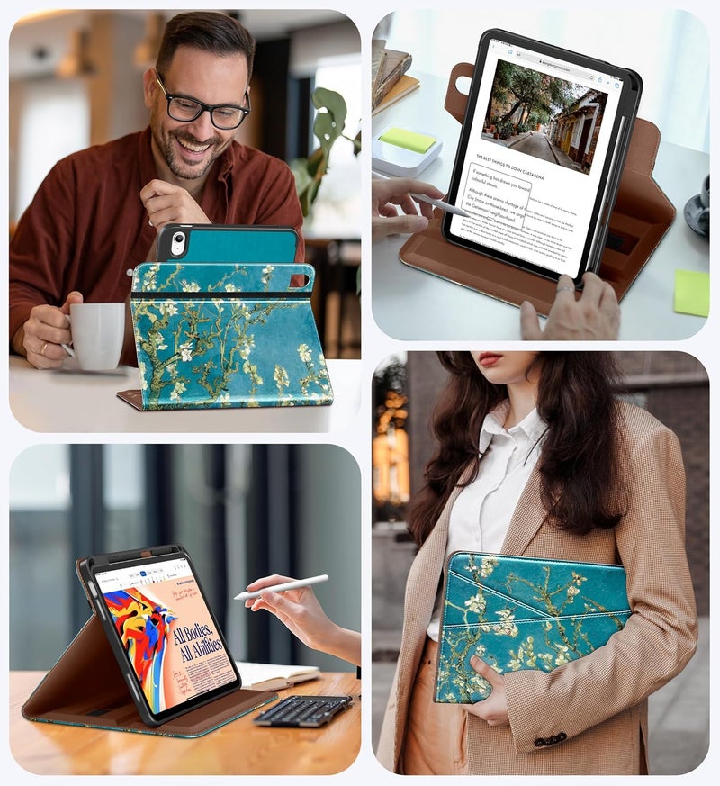 DTTO for iPad A16 Case, iPad 11th / 10th Generation Case (2025/2022), 360 Degree Rotating Premium Leather Folio Stand Cover with Pencil Holder, Blossom - Image 5